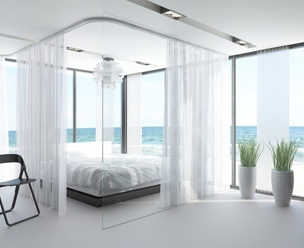 Custom White Curtains in a Central Coast bedroom